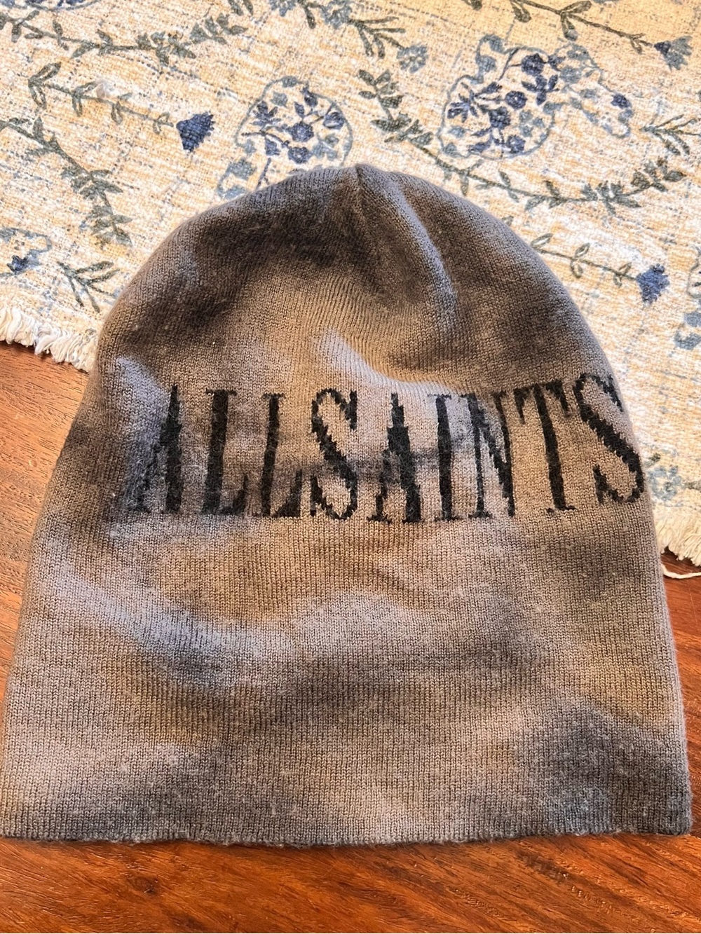 All Saints Gray Branded Knit Beanie